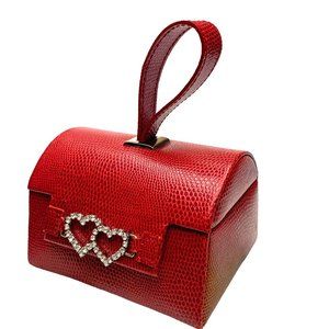 JEUN BANG‎  Embossed Faux Leather Rhinestone Heart Accents Travel Jewelry Box